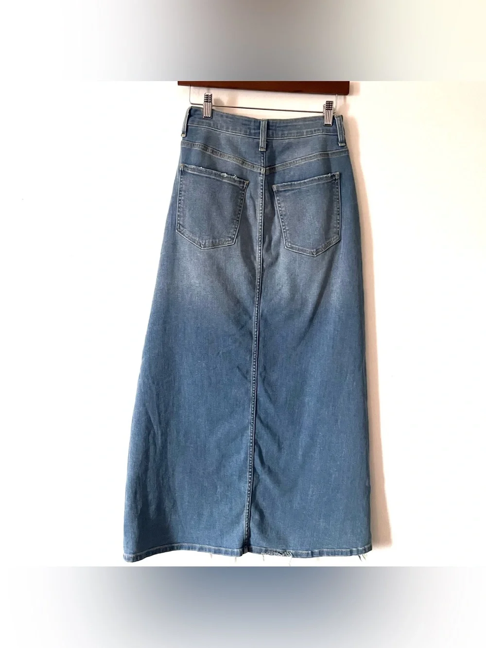 NWT Harper Barrel Jean Denim Frayed Distressed Maxi Skirt Front Slit 27 Small